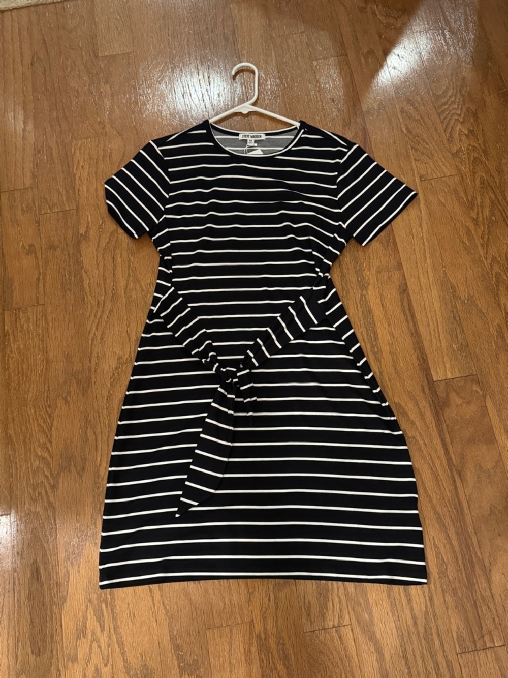 Steve Madden Black and White Striped Tie-Waist Mini Dress